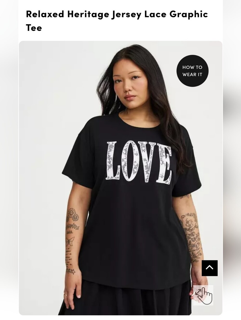 torrid Black Graphic Tee with White 'LOVE' Lace Print